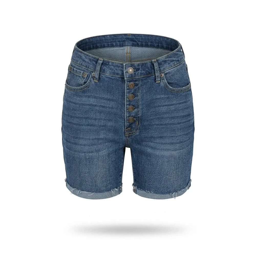 Ella Moss Womens Cuffed Midishort Button Fly Denim Shorts Blue Size 27